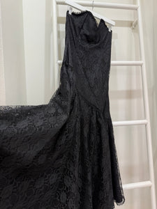 1980s Gunne Sax Black Lace Strapless Party Dress