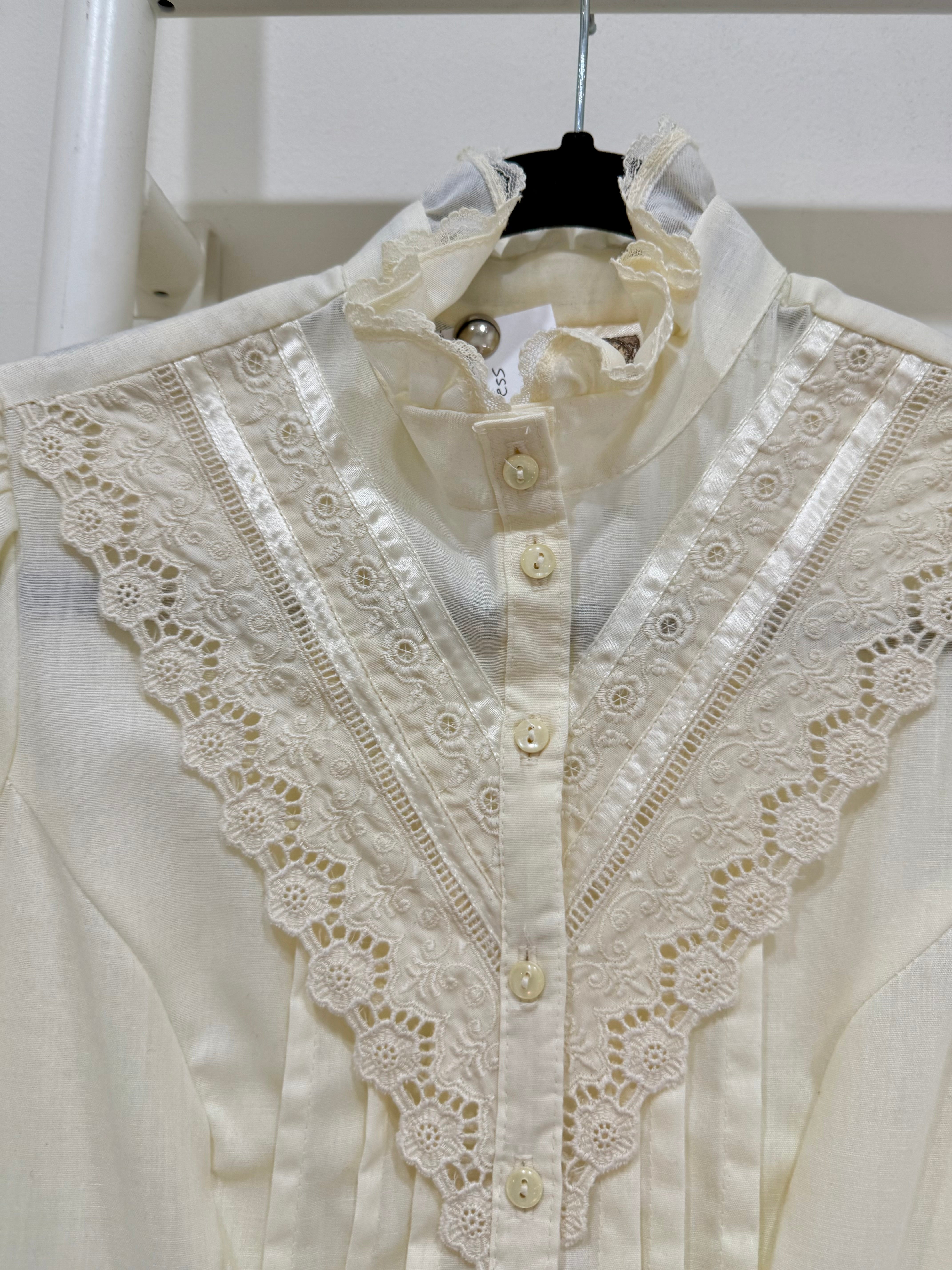 1970s Gunne Sax Cream Lace Button Up Midi Dress