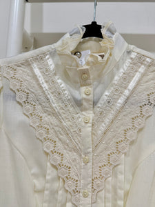 1970s Gunne Sax Cream Lace Button Up Midi Dress
