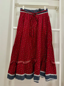 1970s Gunne Sax Red Calico Midi Skirt