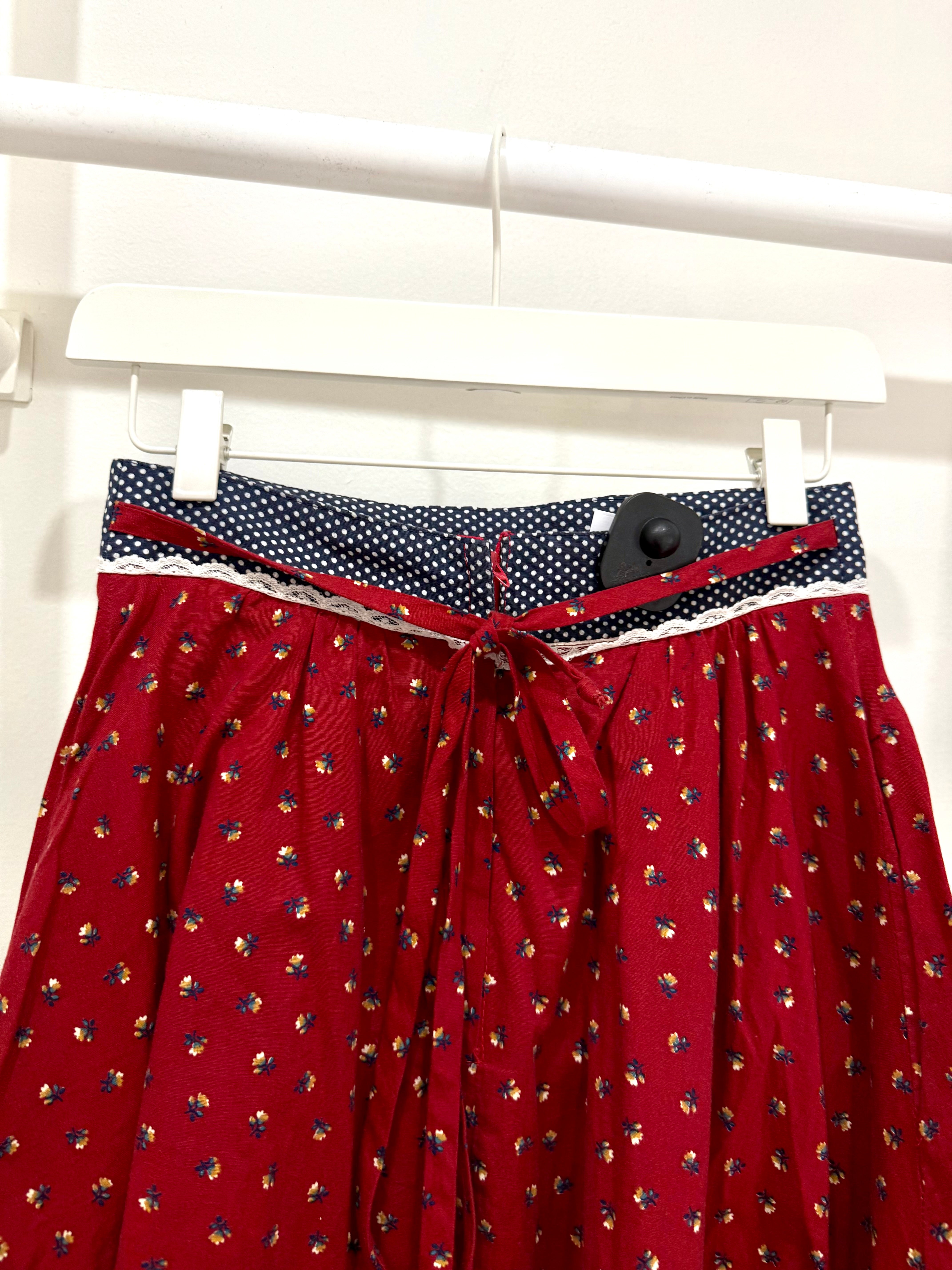 1970s Gunne Sax Red Calico Midi Skirt