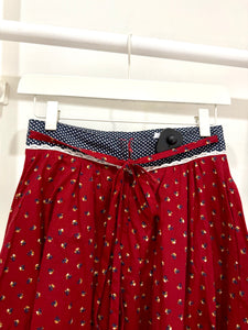 1970s Gunne Sax Red Calico Midi Skirt