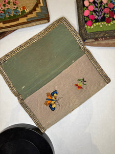 1920s Bird & Butterflies Needlepoint Flap Clutch