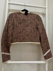1970s Gunne Sax Mauve Floral & Velvet Quilted Jacket